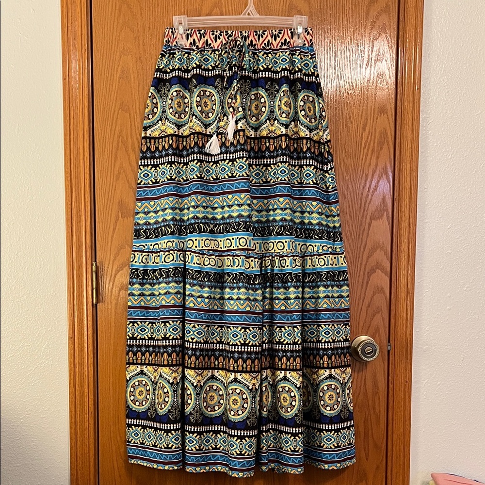 Bohemian Maxi Skirt with Multicolor Patterns